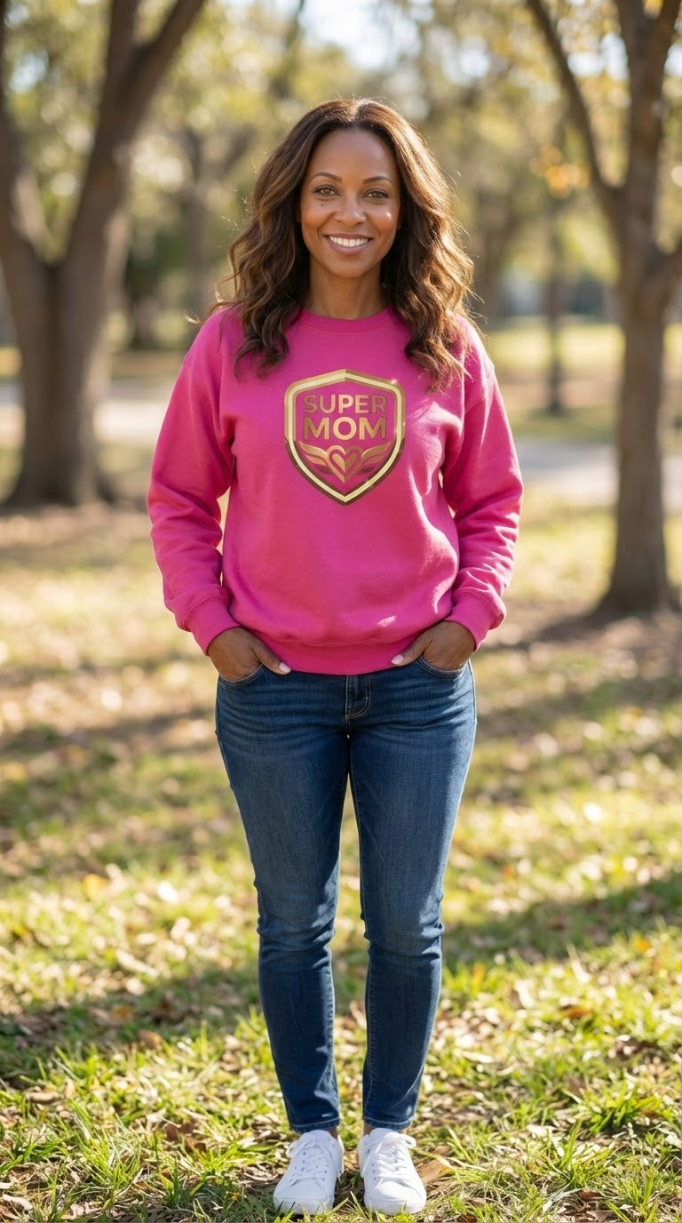 Super Mom Sweatshirt – Shield Badge with Heart/Wings