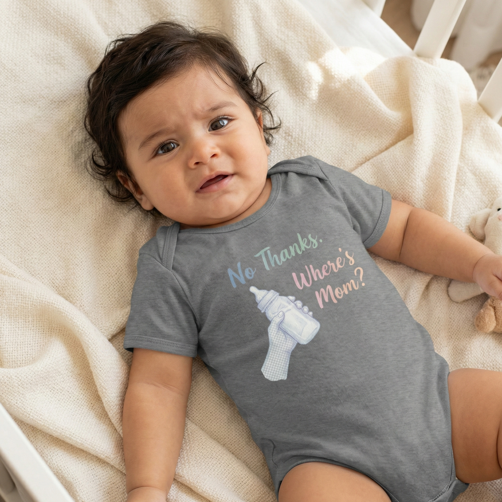 Baby Short Sleeve Bodysuit 1- No Thanks Where is Mom?