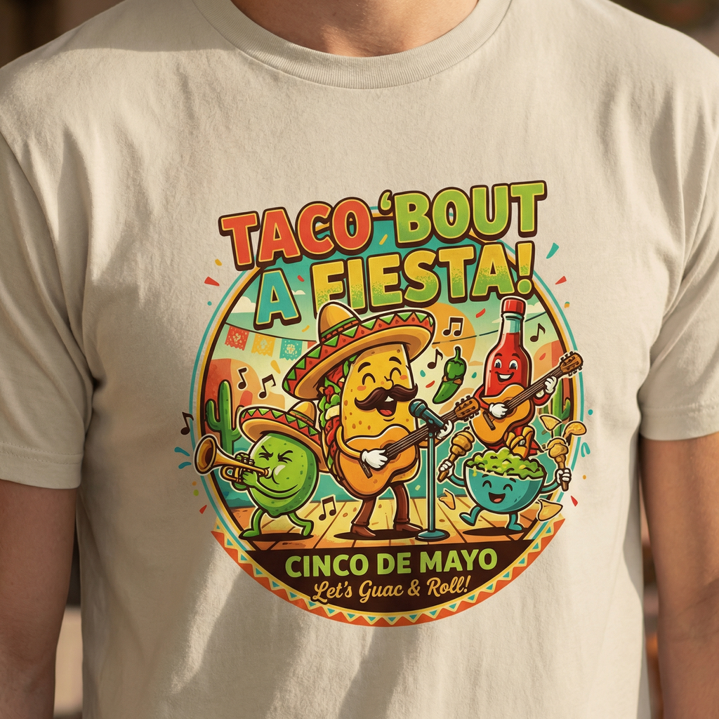 Taco ’Bout a Fiesta T-Shirt – Funny Cinco de Mayo Guac & Roll Party Tee