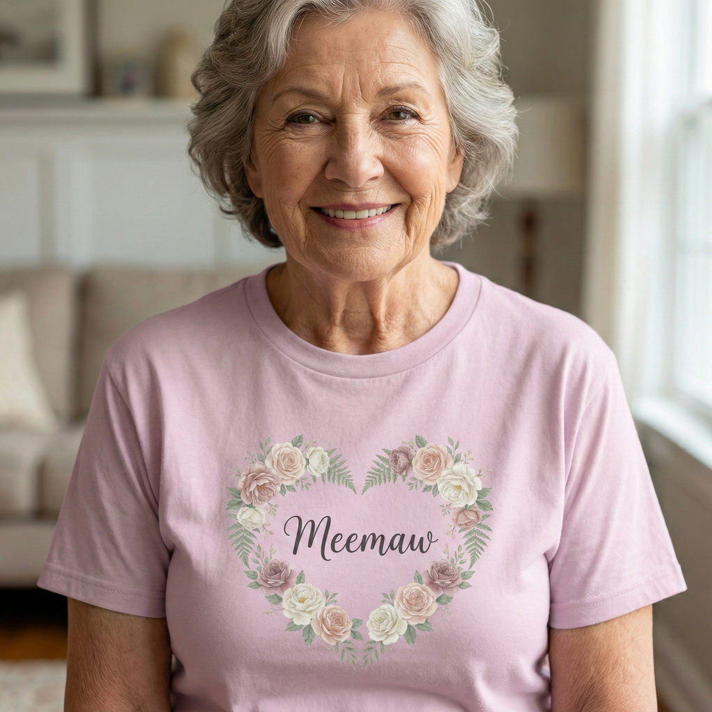 "Meemaw" Floral Hearts T-shirt