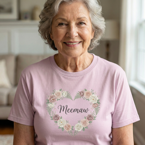 "Meemaw" Floral Hearts T-shirt