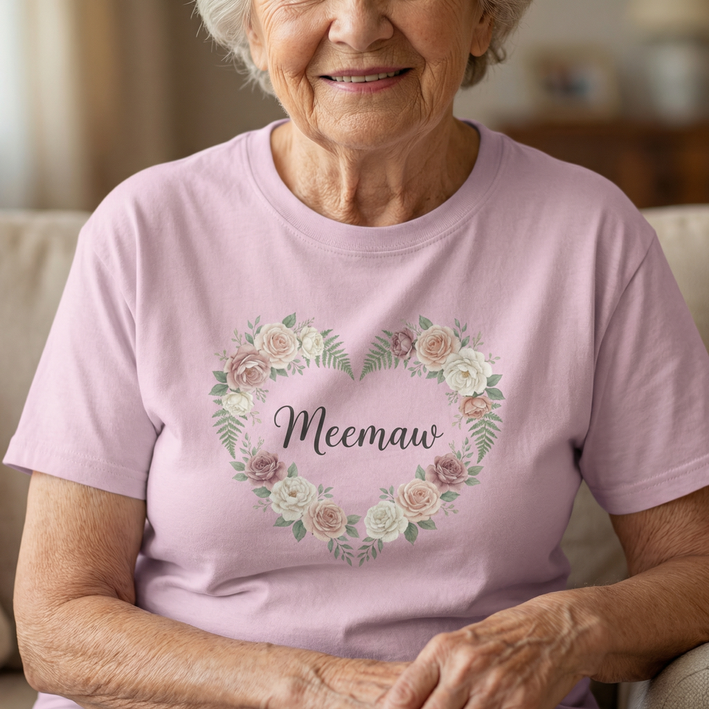 "Meemaw" Floral Hearts T-shirt