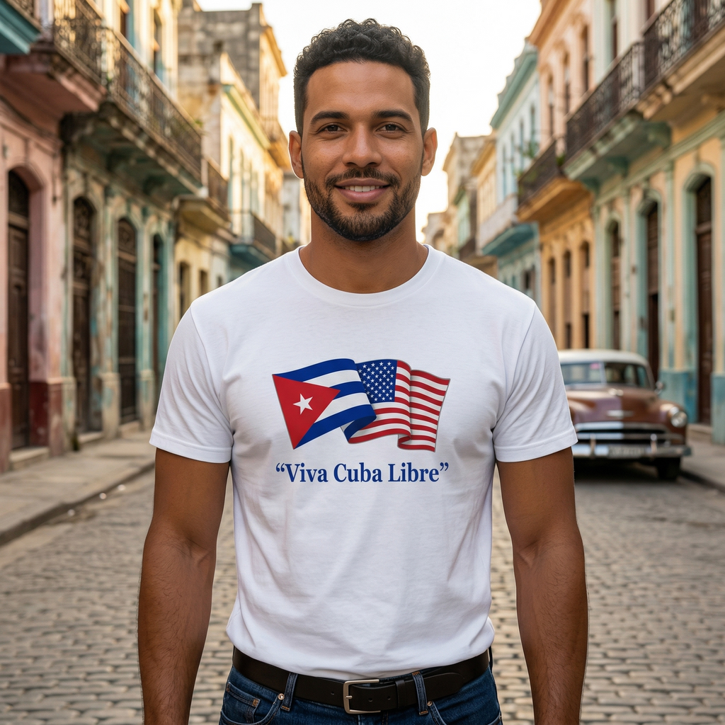 Viva Cuba Libre – Cuban & American Flag Unity T-Shirt