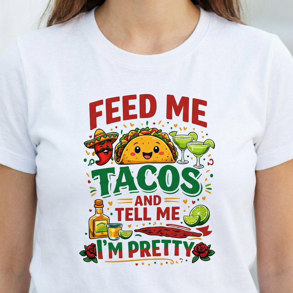 Feed Me Tacos and Tell Me I’m Pretty T-Shirt – Funny Cinco de Mayo Taco Tee