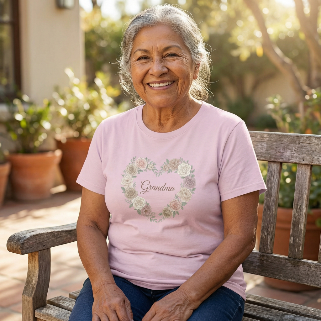 "Grandma" Floral Hearts T-shirt 2