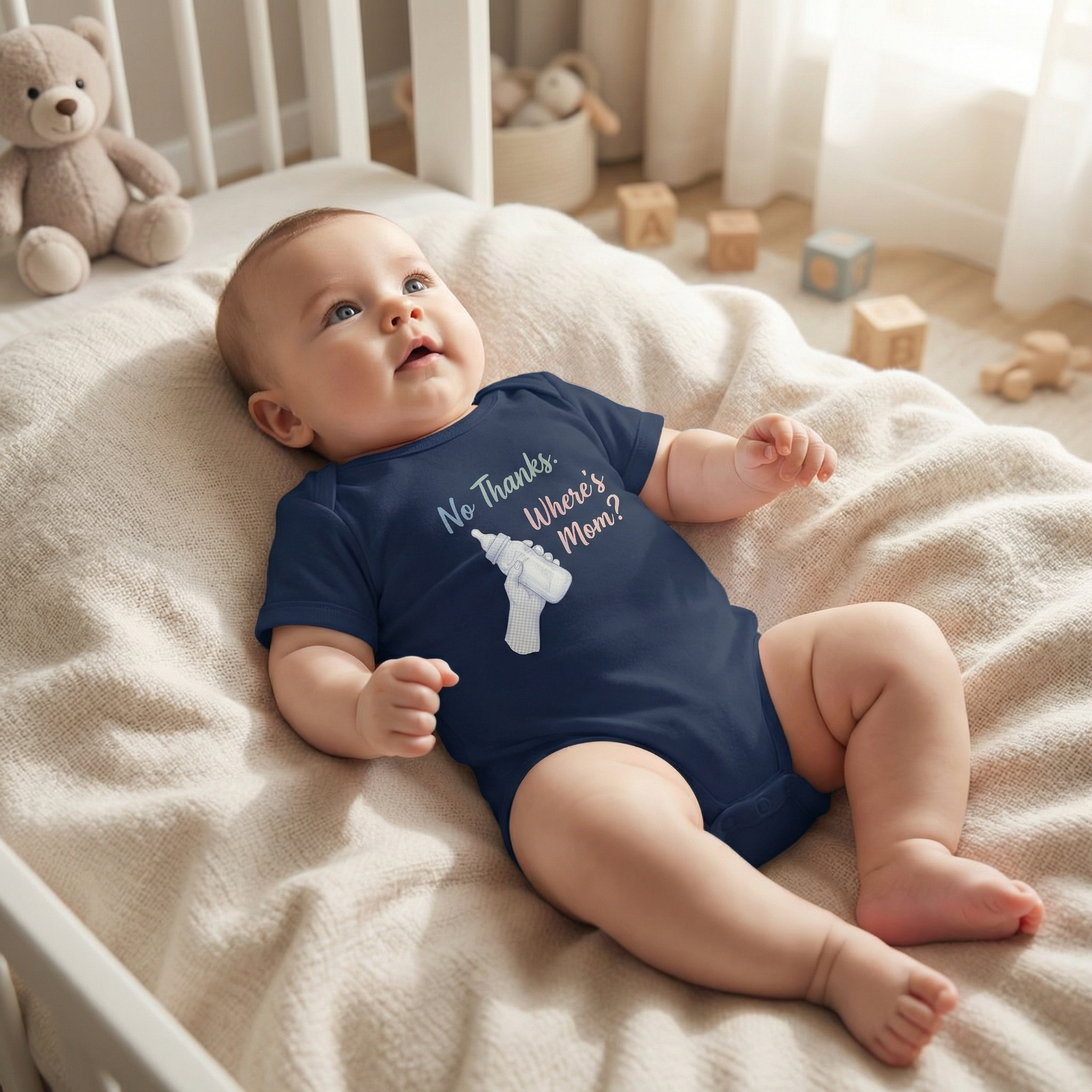 Baby Short Sleeve Bodysuit 1- No Thanks Where is Mom?