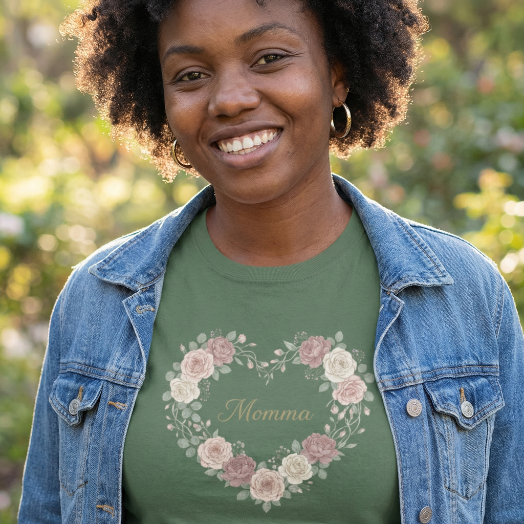 "Momma" Floral Hearts T-shirt | Meaningful Gift for Moms